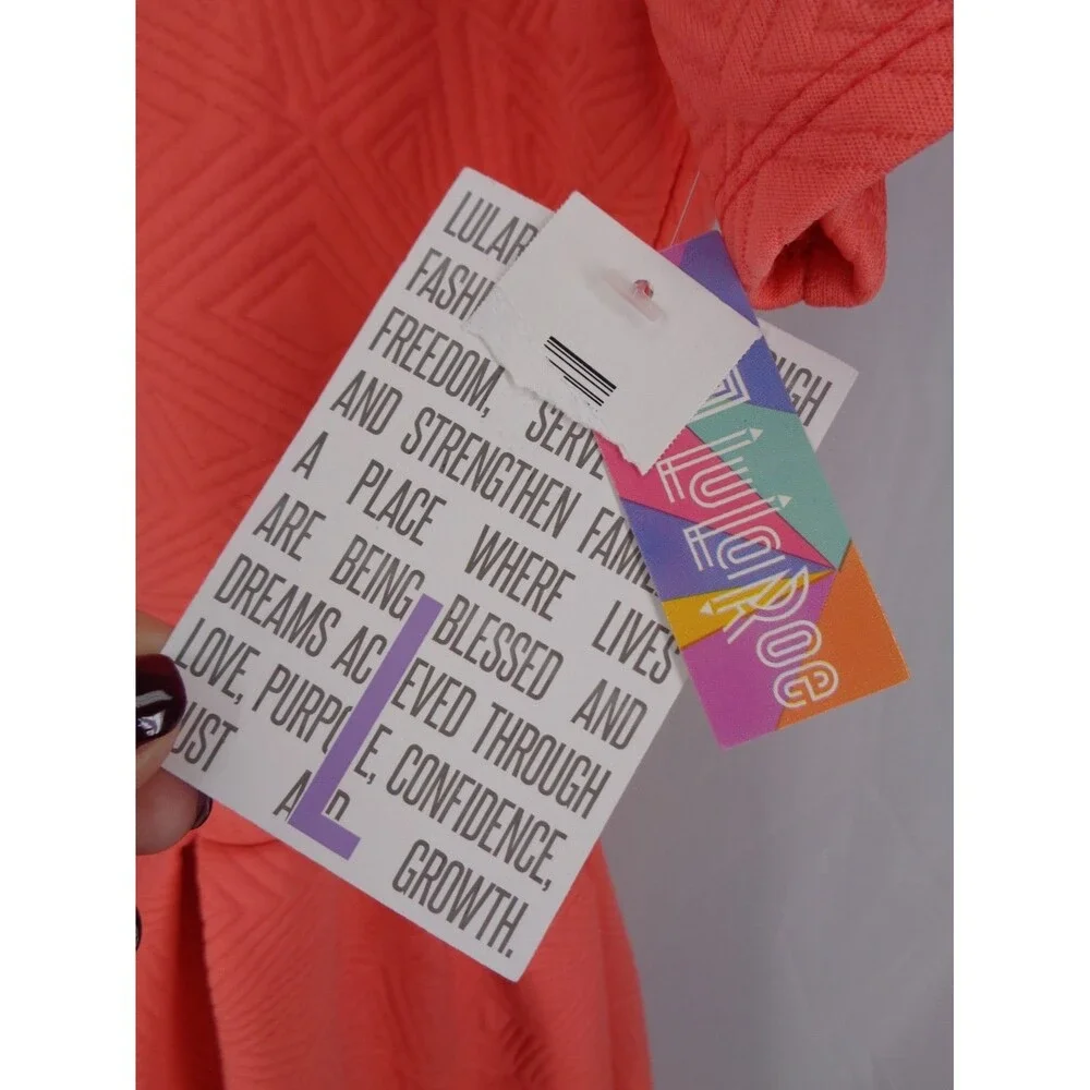 LuLaRoe Amelia Coral Dress Size Large Textured Geometric Triangle Diamond New - Picture 10 of 11